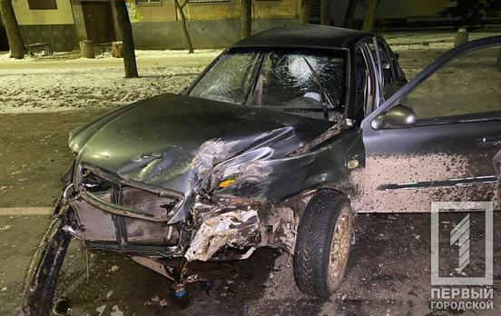 В Кривом Роге водитель за рулём легковушки разбил машину о деревья на обочине, но сам не пострадал