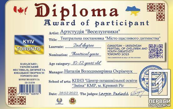 Криворізькі колективи стали переможцями канадсько-українського фестивалю дитячої та юнацької творчості