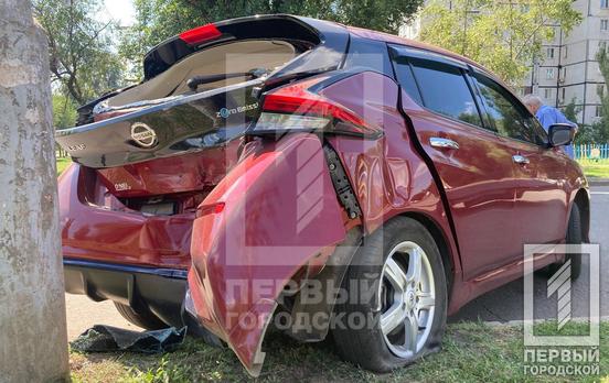 У Кривому Розі на вулиці Володимира Бизова Nissan Leaf влетів у стовп