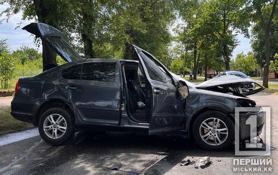 Водителю стало плохо: в Кривом Роге на улице Конституционной Skoda влетела в дерево и загорелась