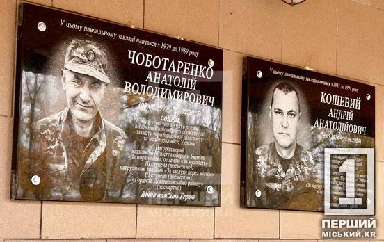 «Каждый раз это боль и для нас, и для семей»: в криворожской гимназии №84 открыли мемориальные доски Анатолию Чоботаренко и Андрею Кошевому
