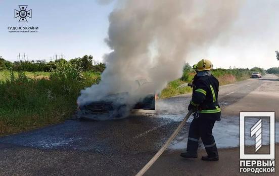 В Криворожском районе на дороге вспыхнул автомобиль
